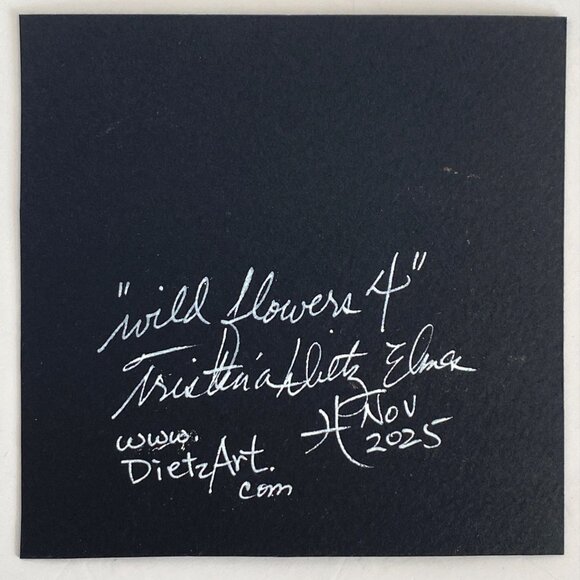 Wild Flowers 4 Original Shimmer Watercolor Painting White Mat 8x8in Frame Ready - Picture 4 of 4